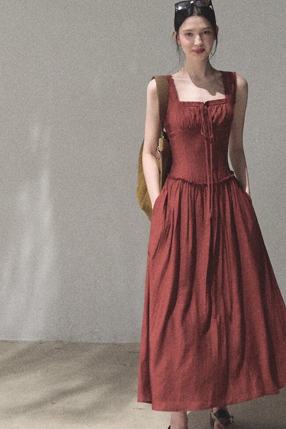 Sleeveless Ruffled Square Neck Dress