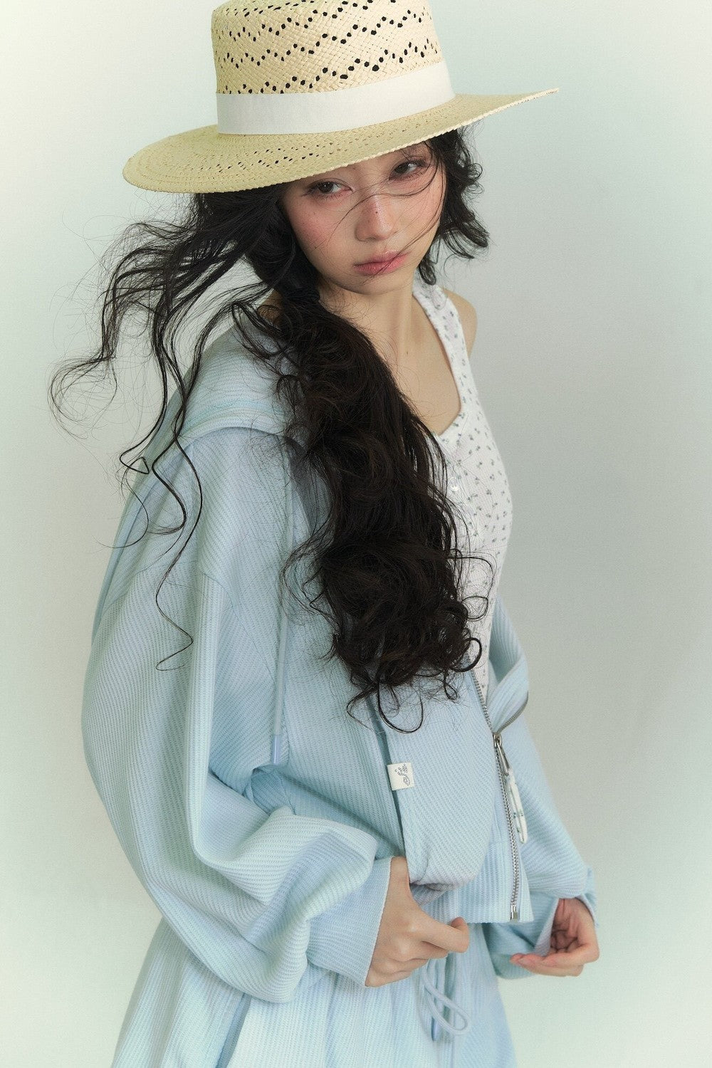Waffle-knit hooded jacket set
