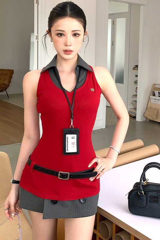 Elegant Sleeveless Vest Set-Up