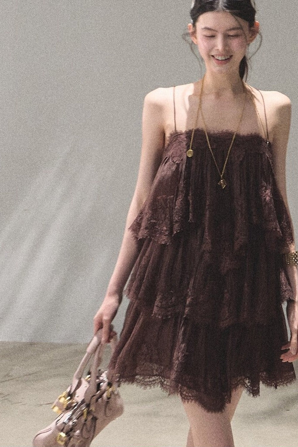 Heartbeat Lace Tiered Dress and Camisole Set