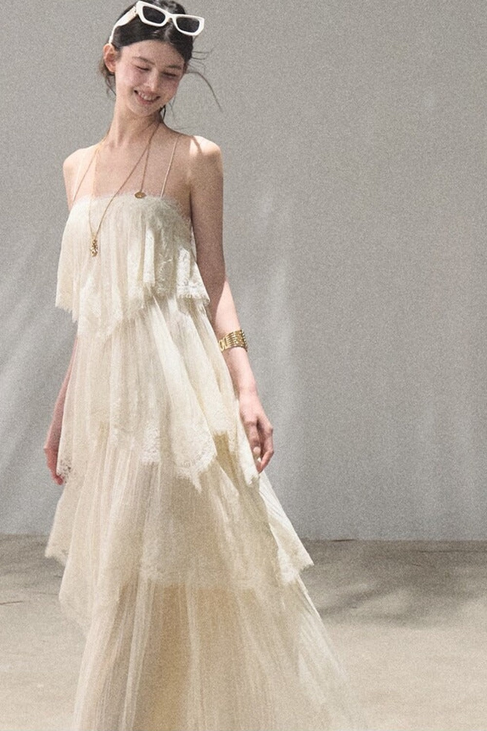 Heartbeat Lace Tiered Dress and Camisole Set