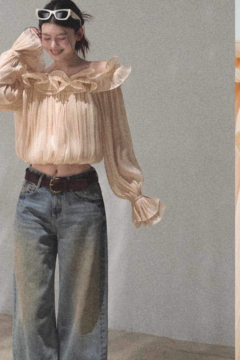 Off-Shoulder Lantern Sleeve Blouse