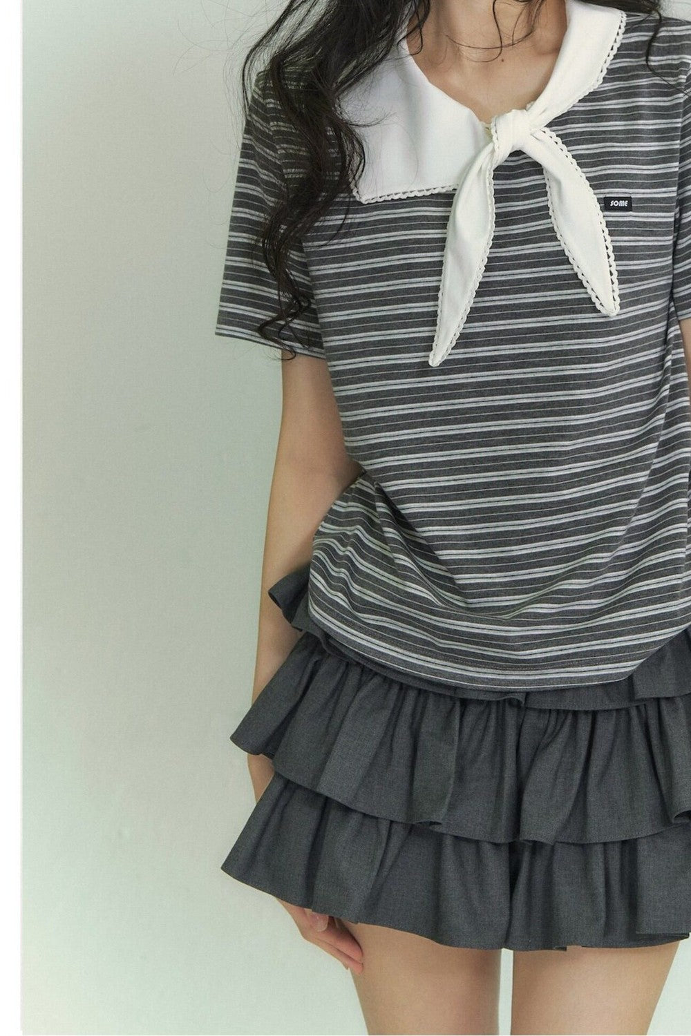 Somesowe Tie-Neck Striped T-Shirt