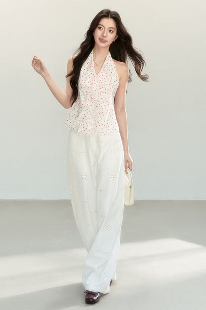 White Polka Dot Chiffon Halter Top