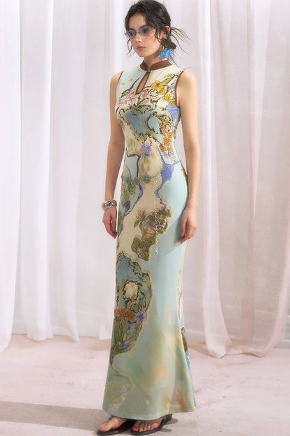 Chinese Style Ink Floral Cheongsam Dress