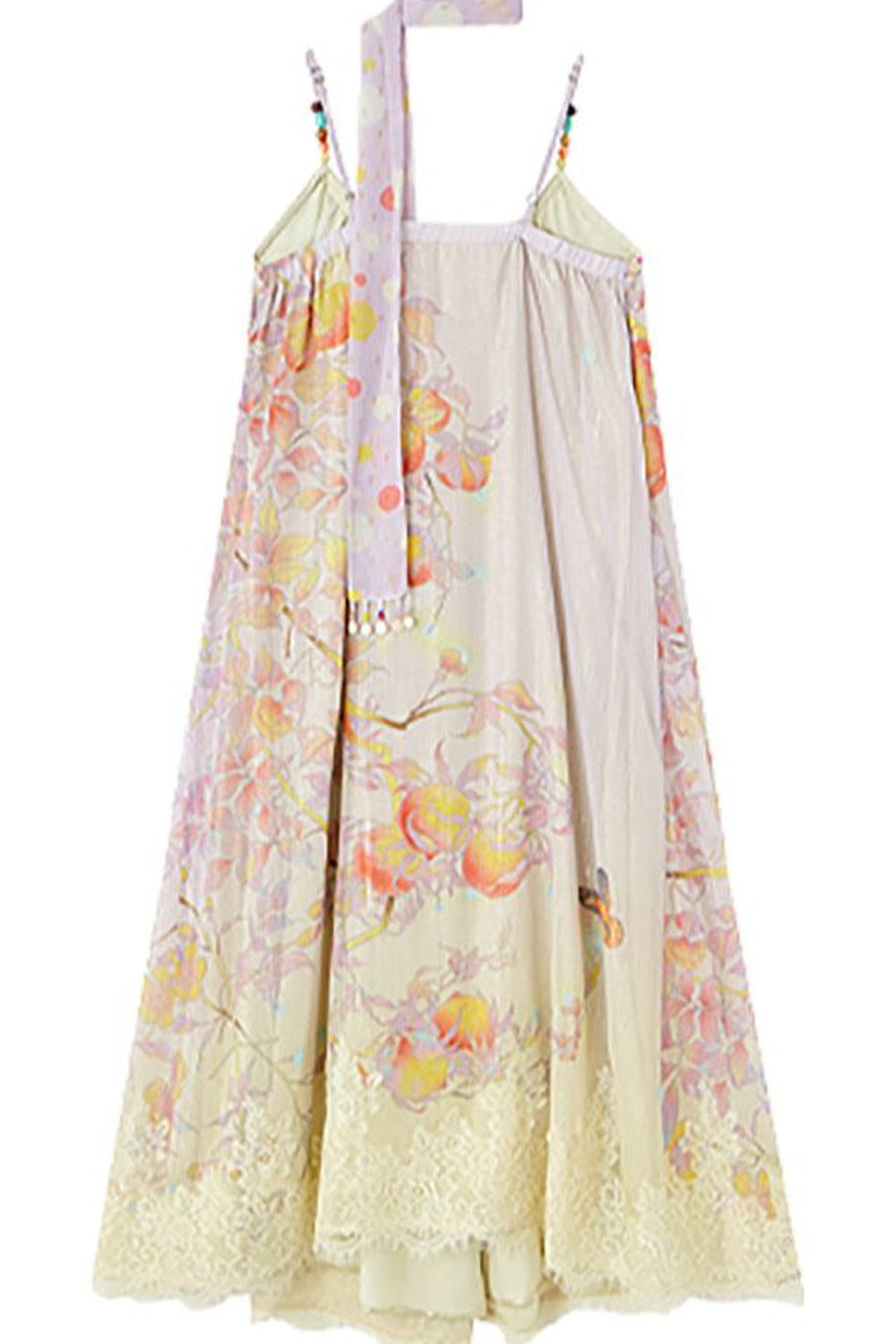 Peach Branch Print Chiffon Maxi Dress