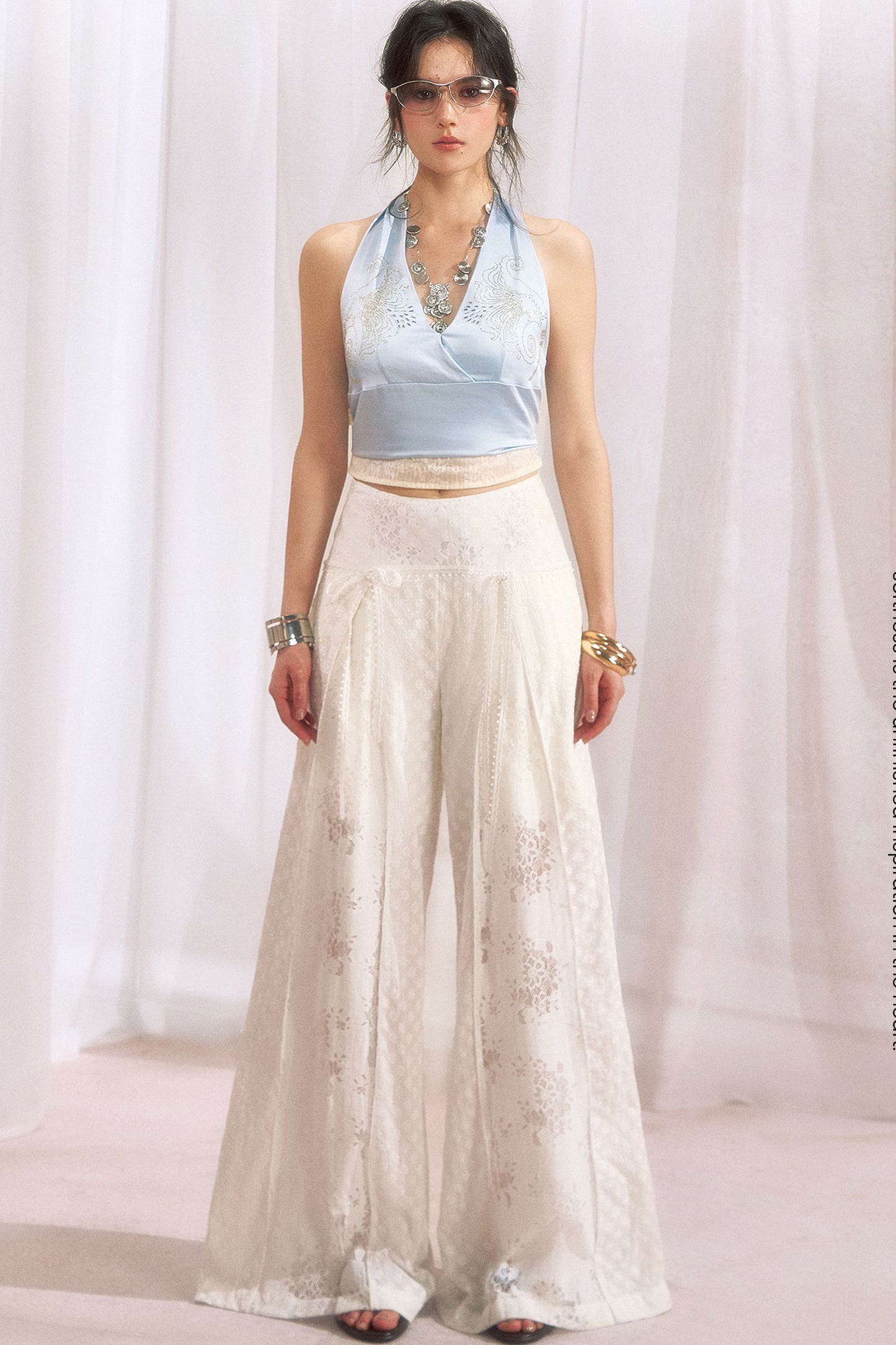 Cotton Floral Lace Wide Leg Pants