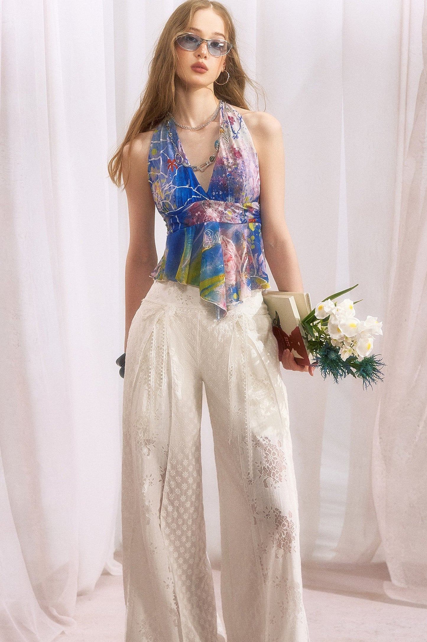 Cotton Floral Lace Wide Leg Pants