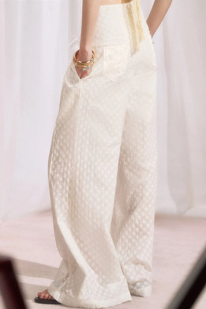 Cotton Floral Lace Wide Leg Pants