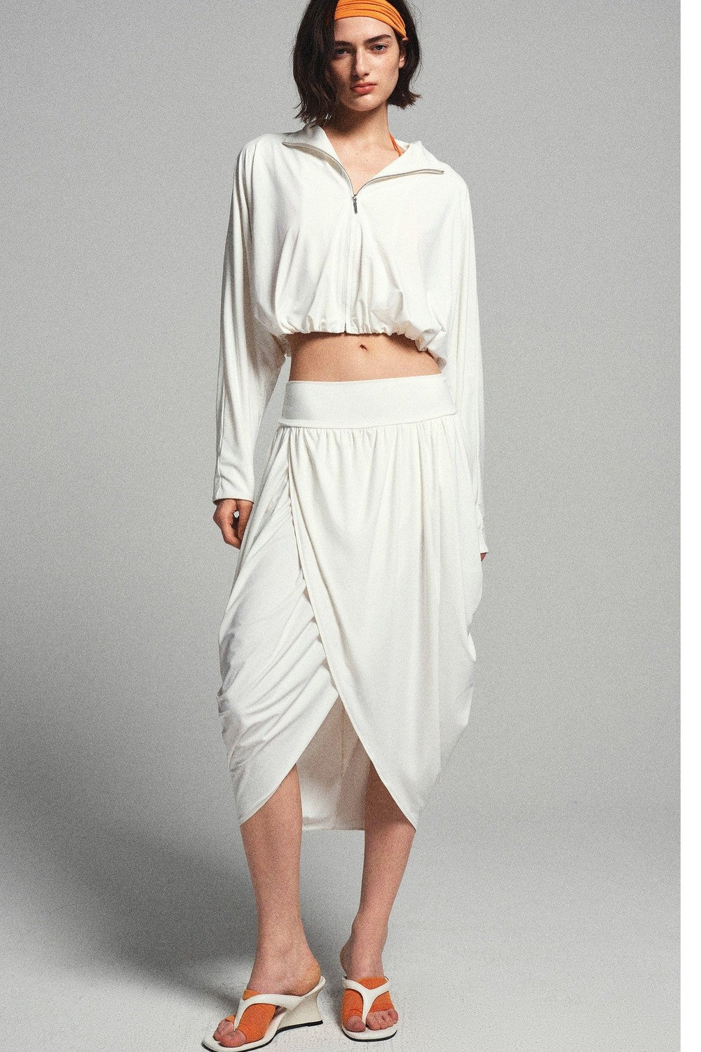 Irregular Pleated Draped Midi Skirt
