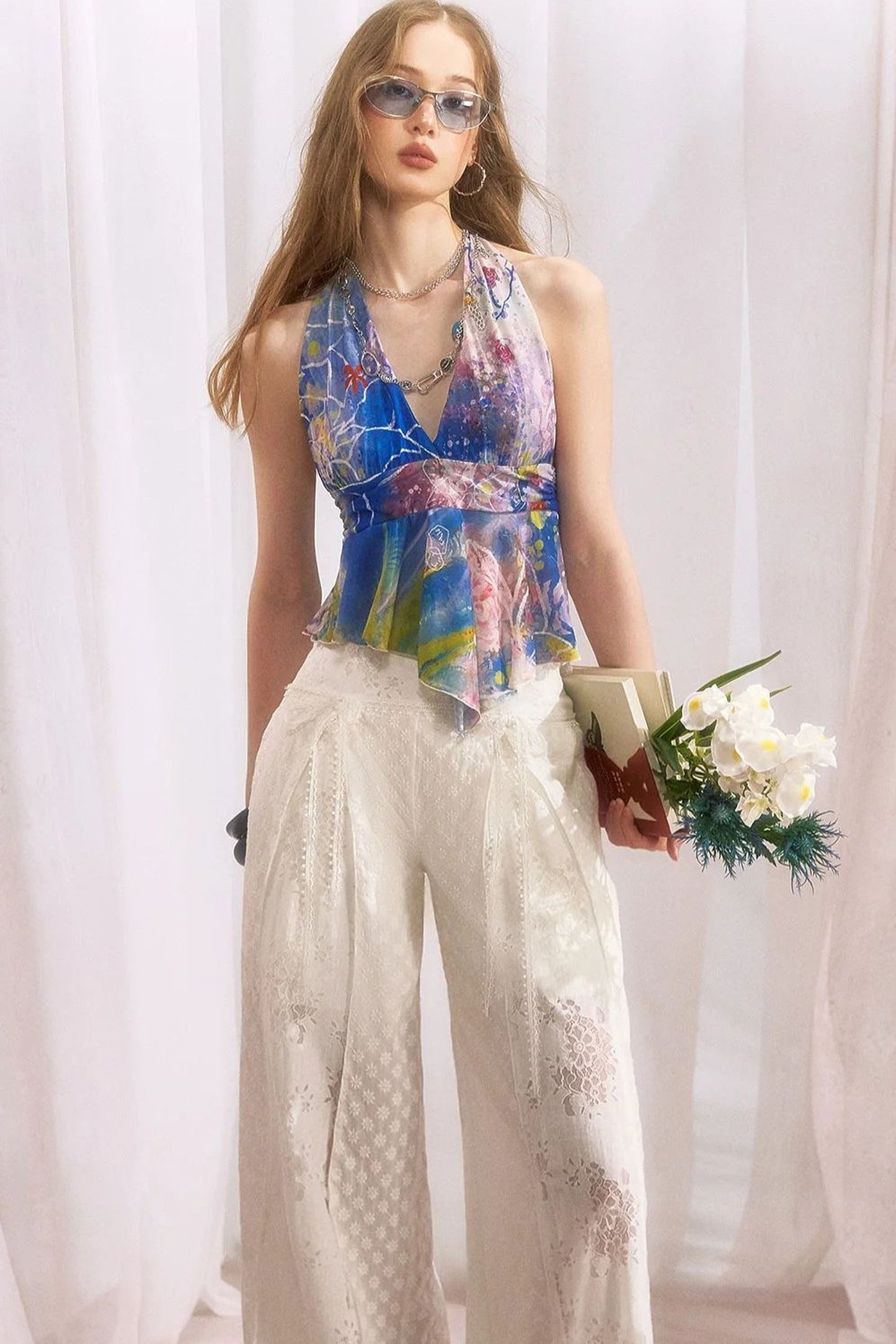 Halter Neck V-Neck Ruffle Camisole