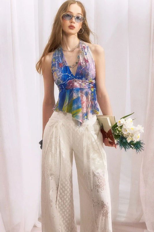 Neckholder-Camisole mit V-Ausschnitt und Rüschen