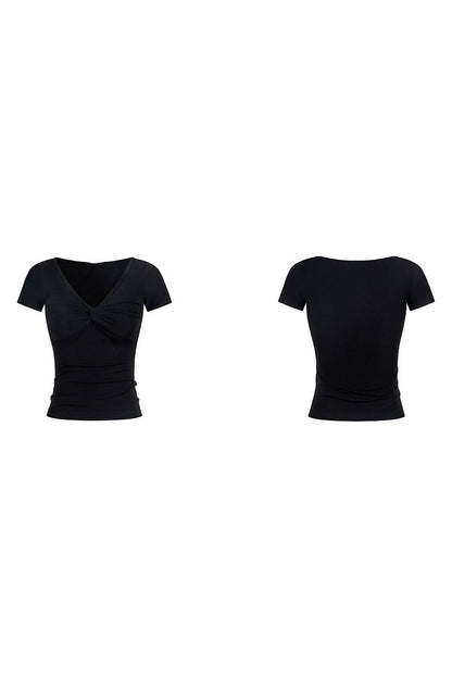 Top Y2K nero con scollo a V