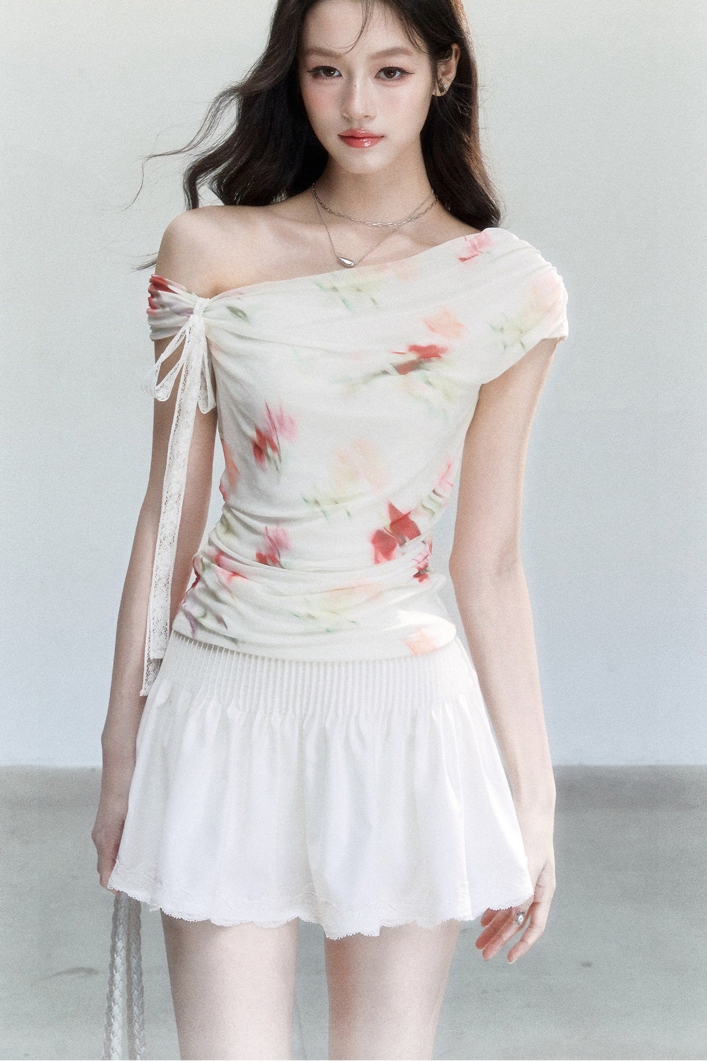 Summer Floral Mesh Off-Shoulder Top
