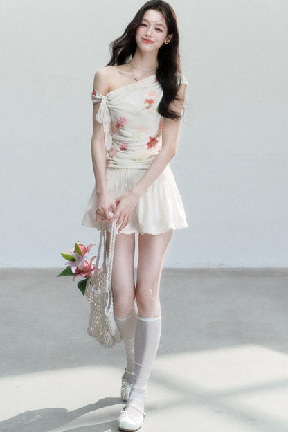 Summer Floral Mesh Off-Shoulder Top