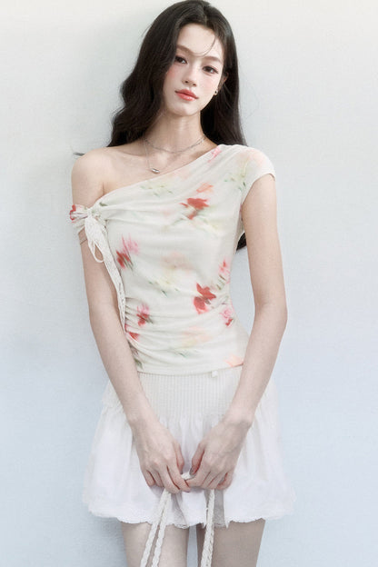 Summer Floral Mesh Off-Shoulder Top
