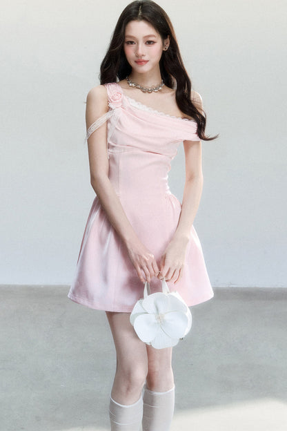 Rose Satin Off-Shoulder Dress