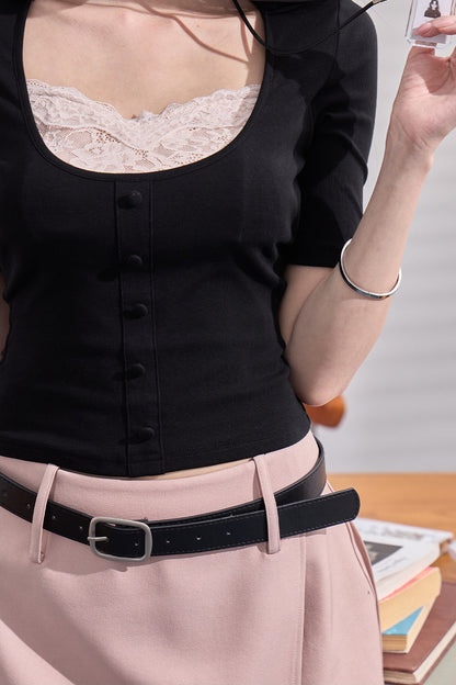 Fake Two-Piece U-Neck Top Set-Up