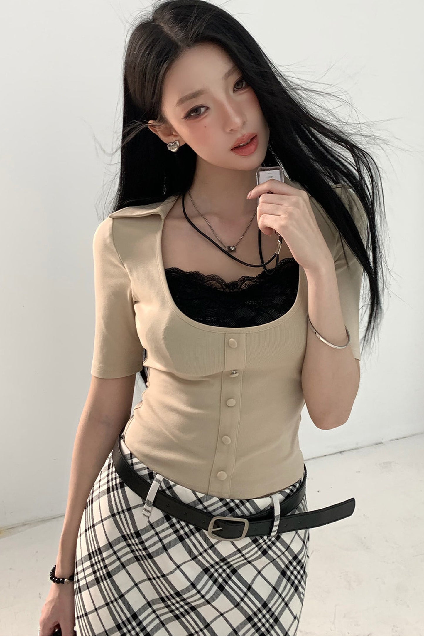 Fake Two-Piece U-Neck Top Set-Up