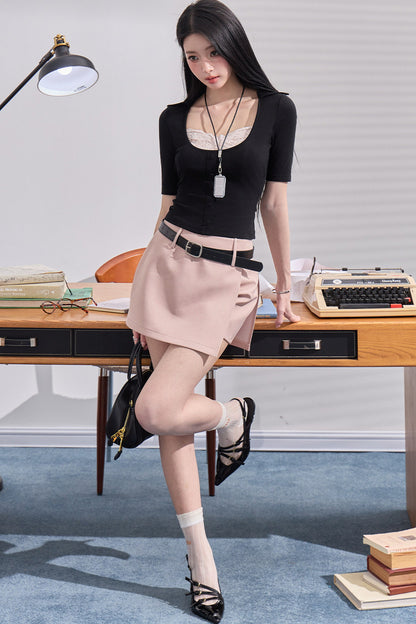 Fake Two-Piece U-Neck Top Set-Up