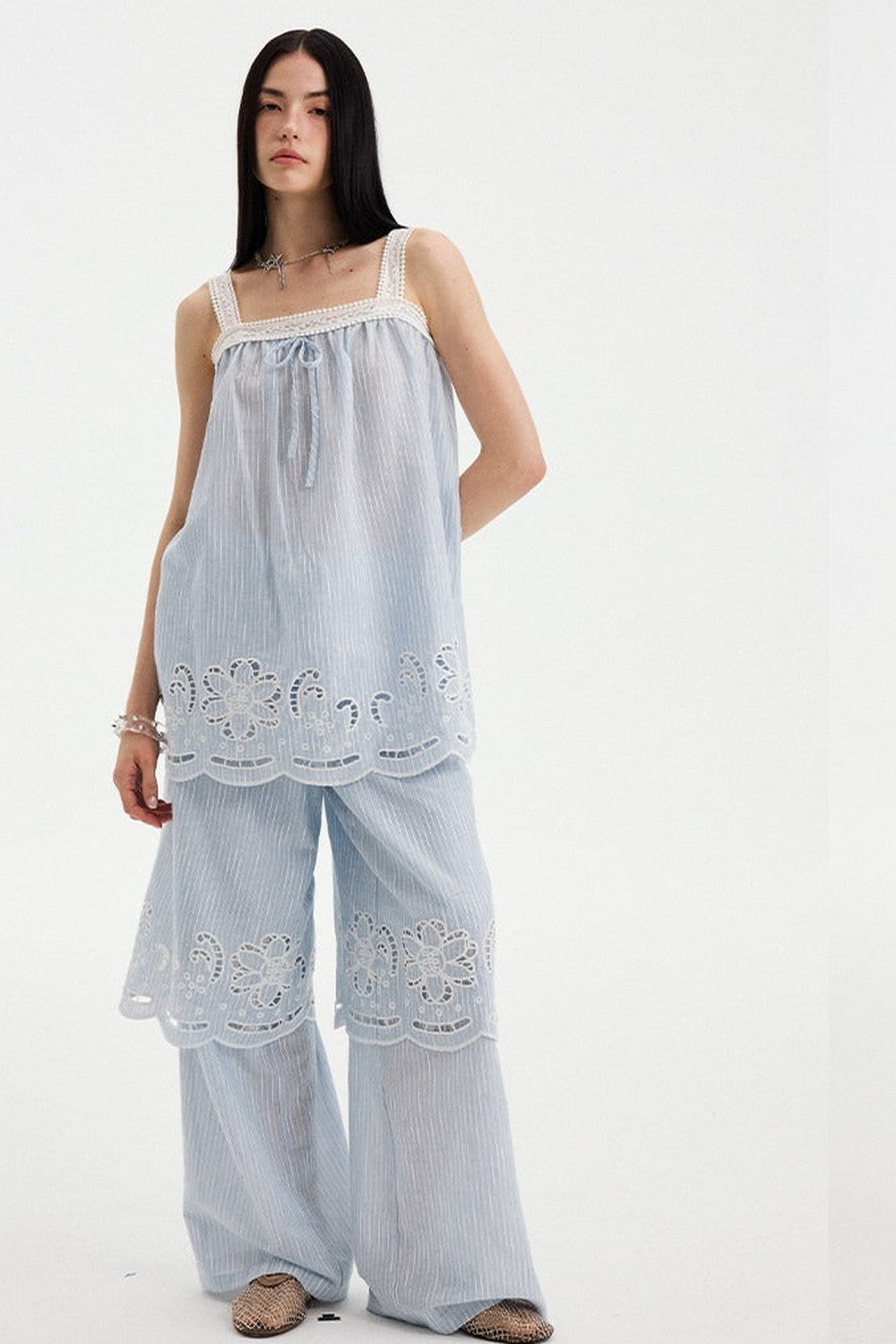 Embroidered Cutout Camisole Set