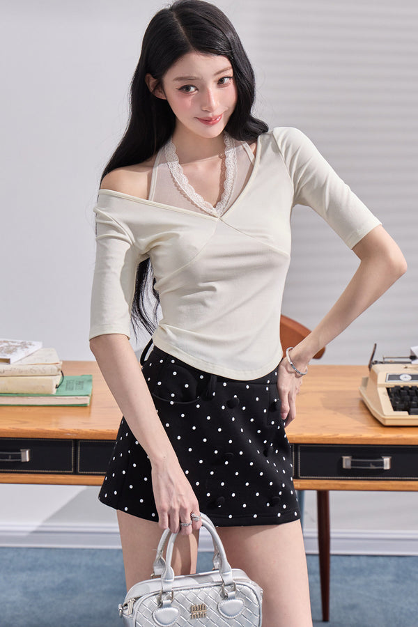 Halter Neck Off-Shoulder Knitted Top