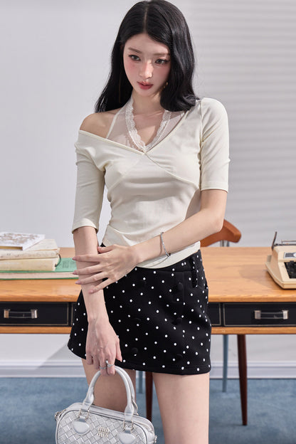 Halter Neck Off-Shoulder Knitted Top