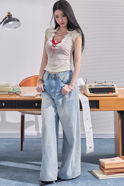 High-Waisted Wide-Leg Denim Pants