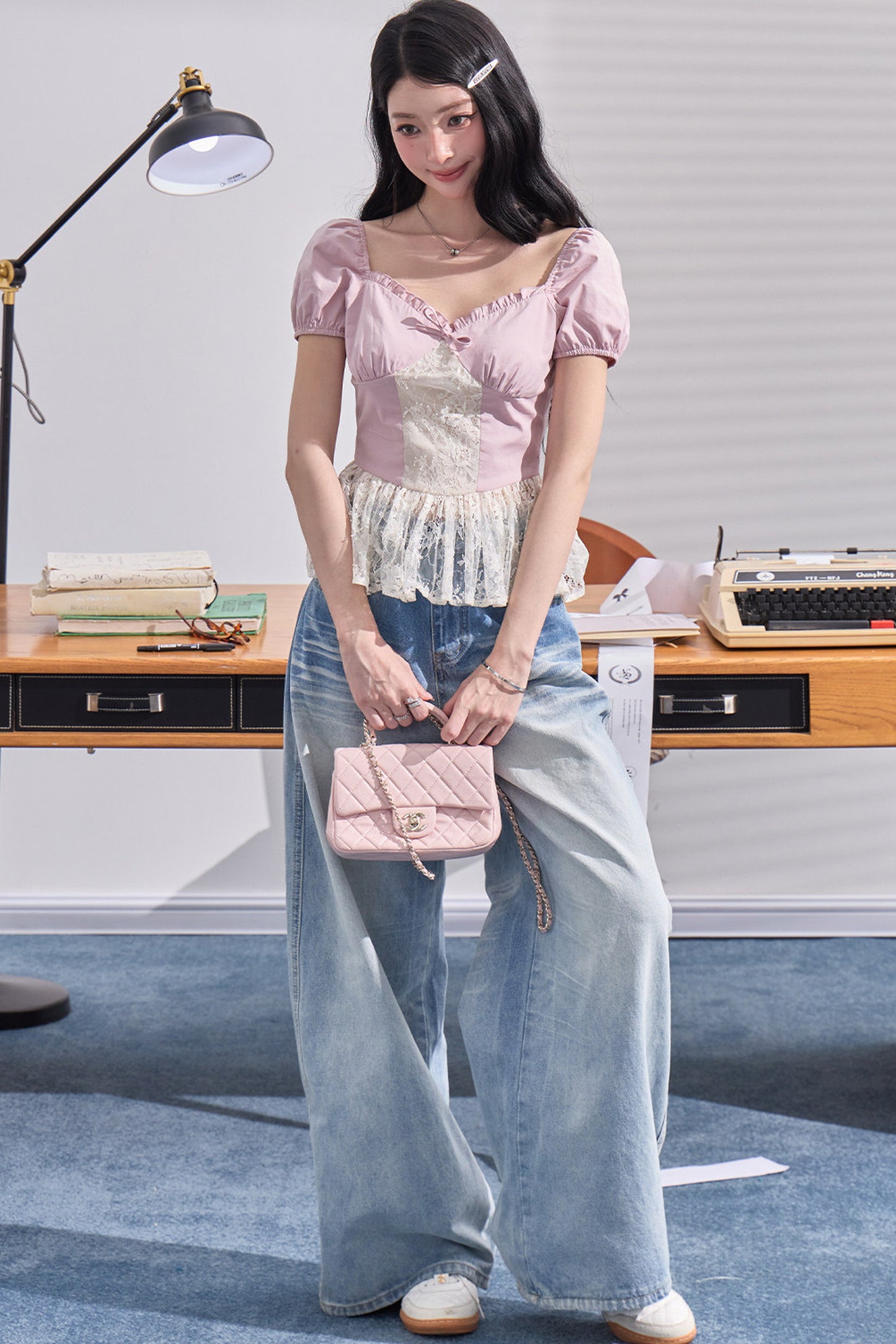 High-Waisted Wide-Leg Denim Pants