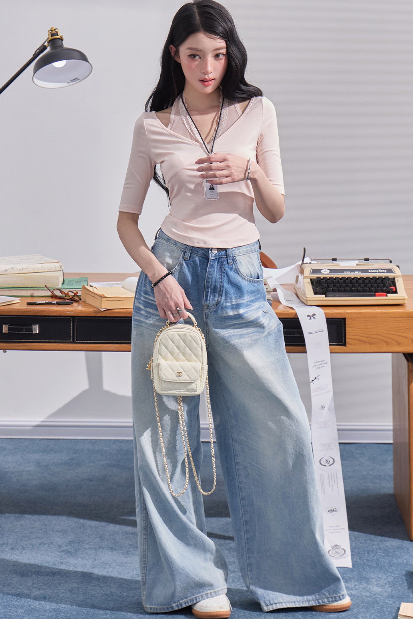 High-Waisted Wide-Leg Denim Pants