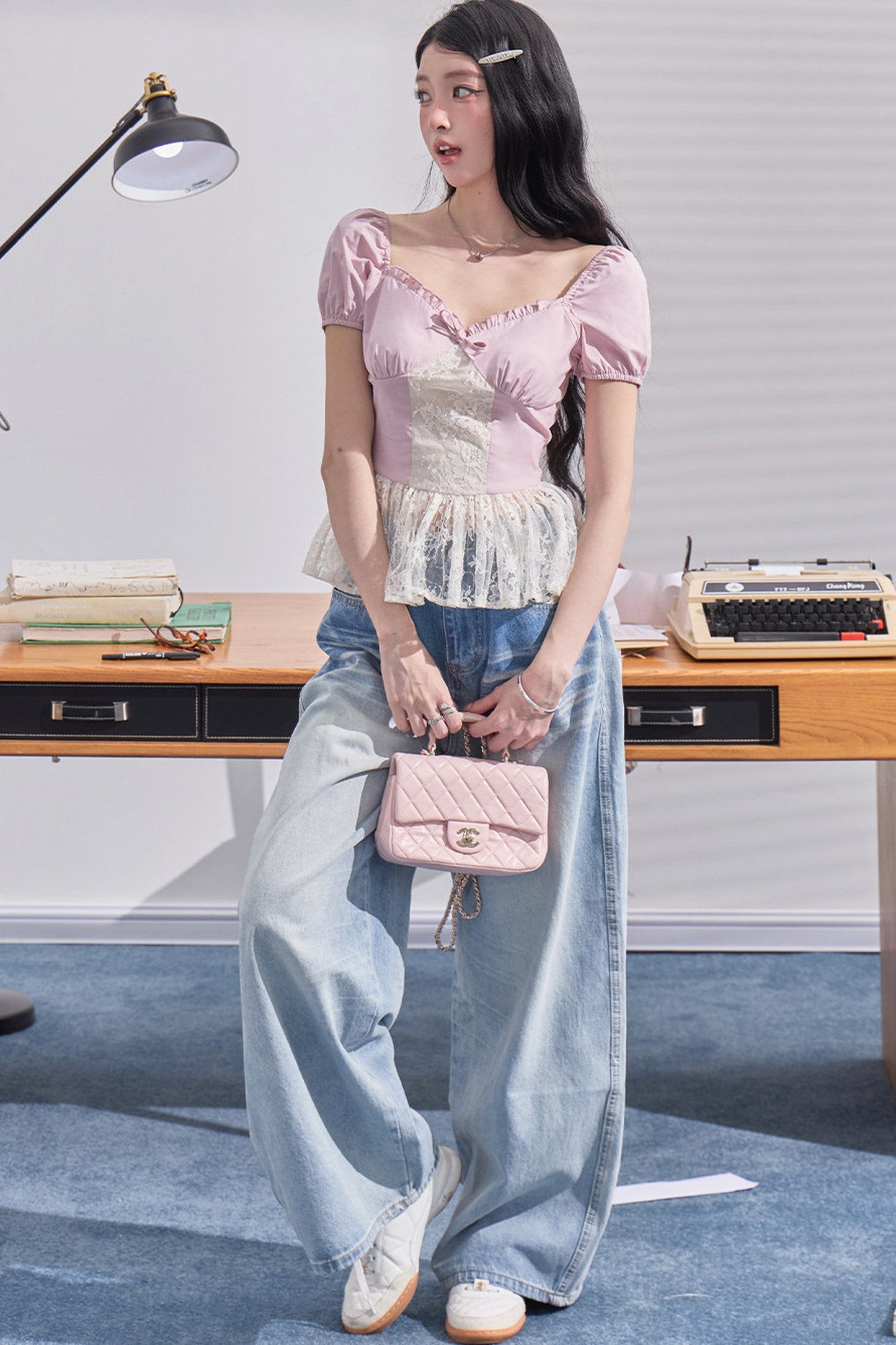 High-Waisted Wide-Leg Denim Pants