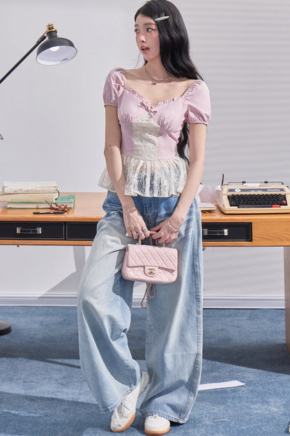 High-Waisted Wide-Leg Denim Pants