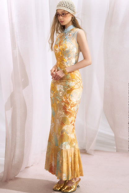 Floral Print Mermaid Cheongsam Dress