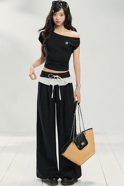 Knot Detail Off-Shoulder Short Sleeve Sweatshirt