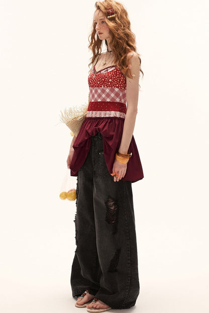 Star Plaid Patchwork Slip Dress