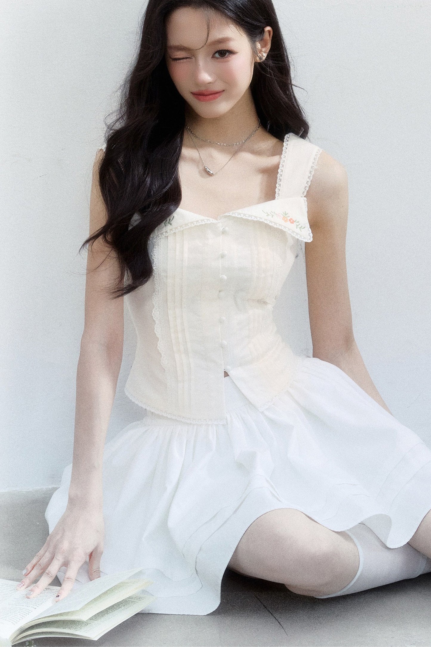 French Embroidered Square Neck Camisole