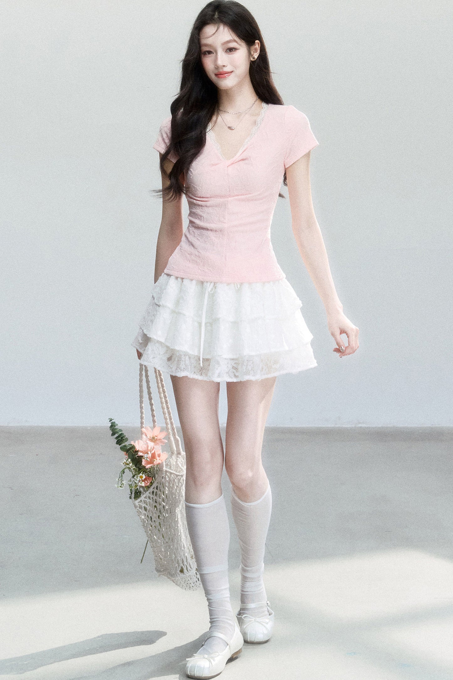 Jacquard V-Neck Textured Top