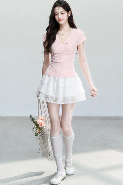 Jacquard V-Neck Textured Top