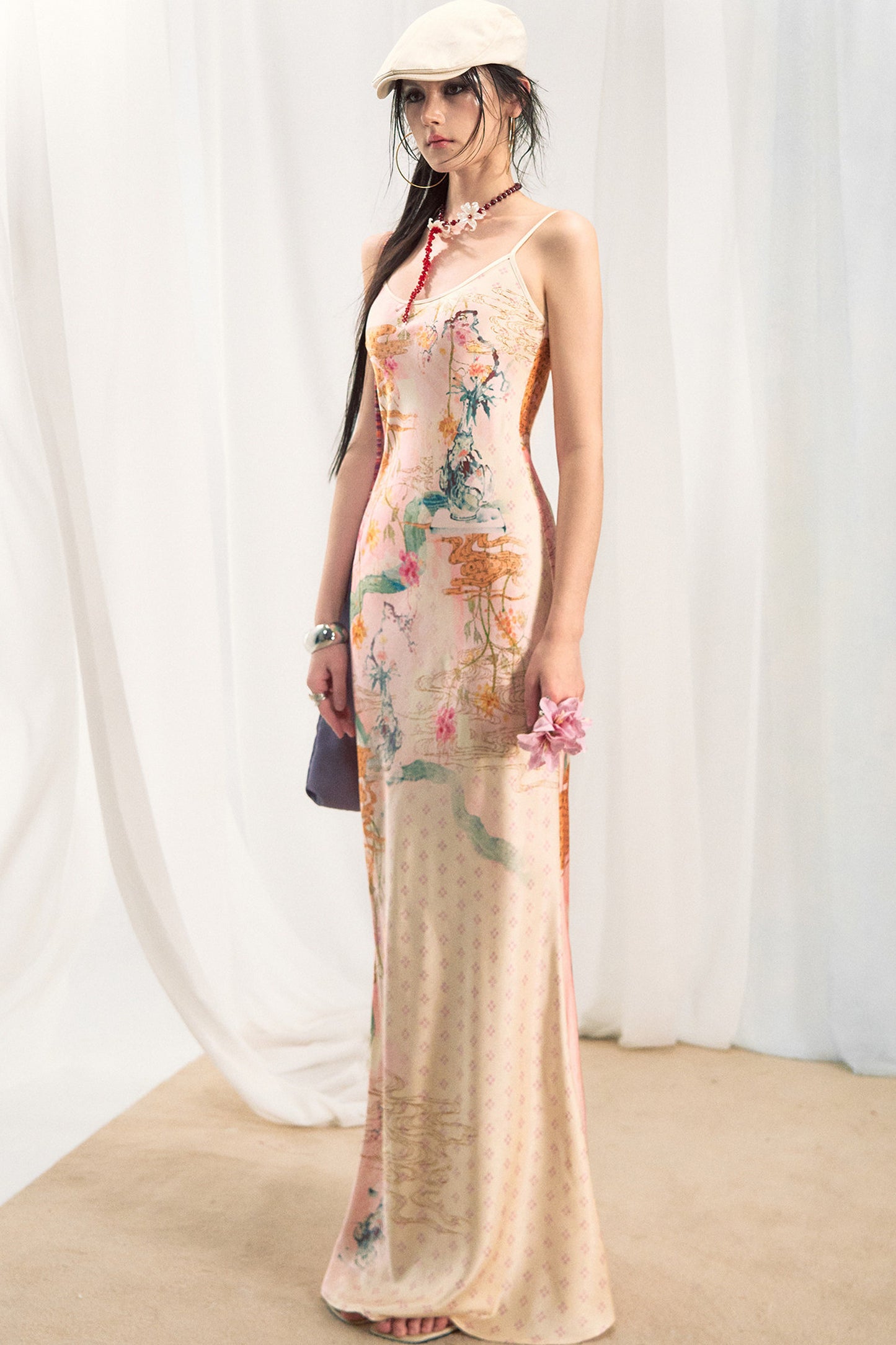 Jungle Leopard Stitch Floral Print Slip Dress Set-Up