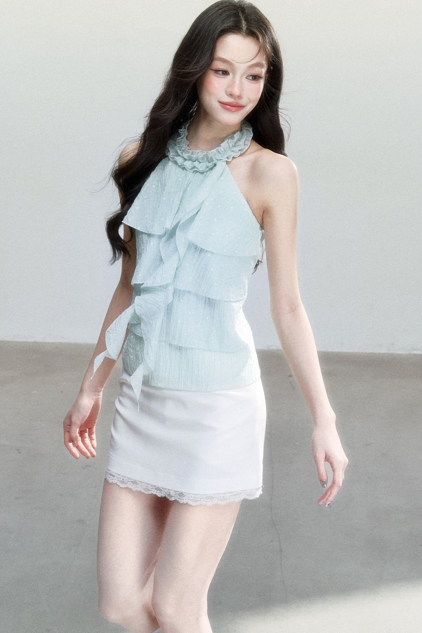 Mint Polka Dot Halter Top Set-Up