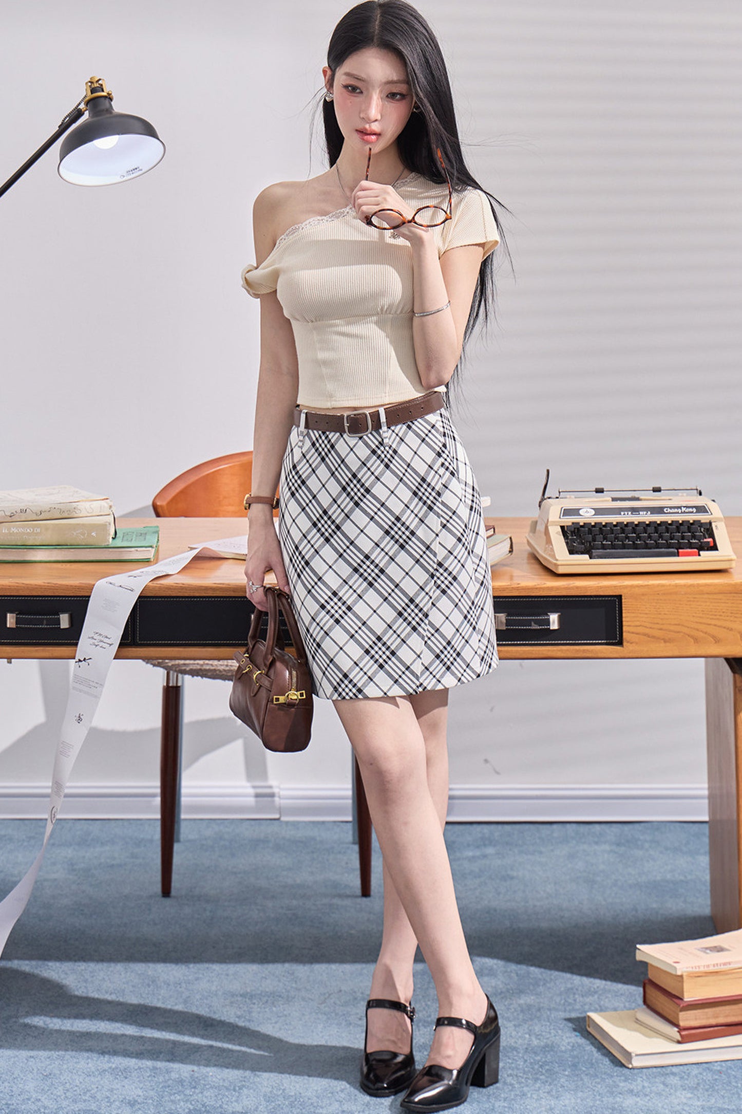 Daffodils Off-Shoulder Plaid Set-Up