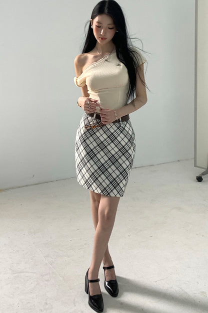 Daffodils Off-Shoulder Plaid Set-Up