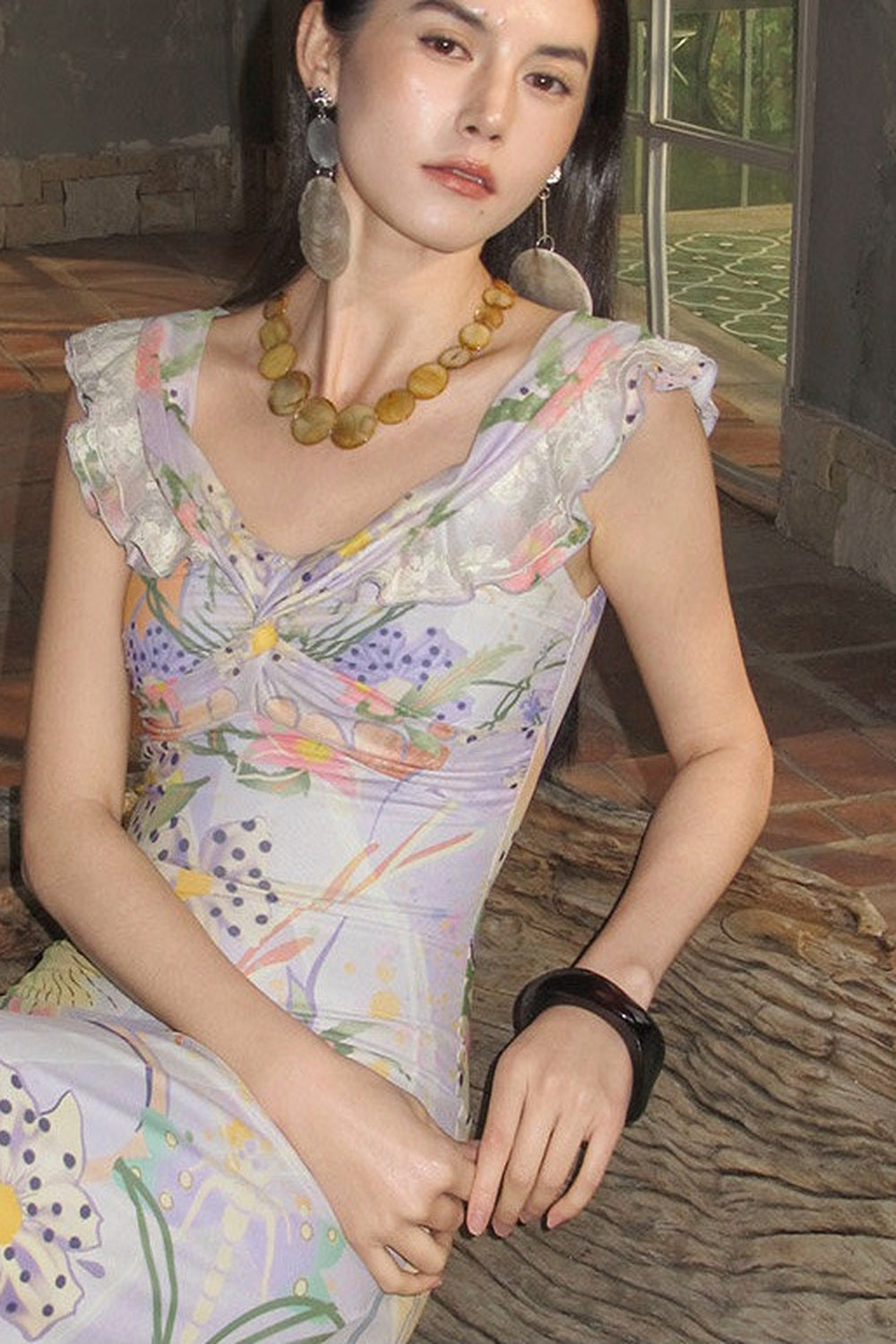 French Retro Off-Shoulder Bodycon Floral Dress