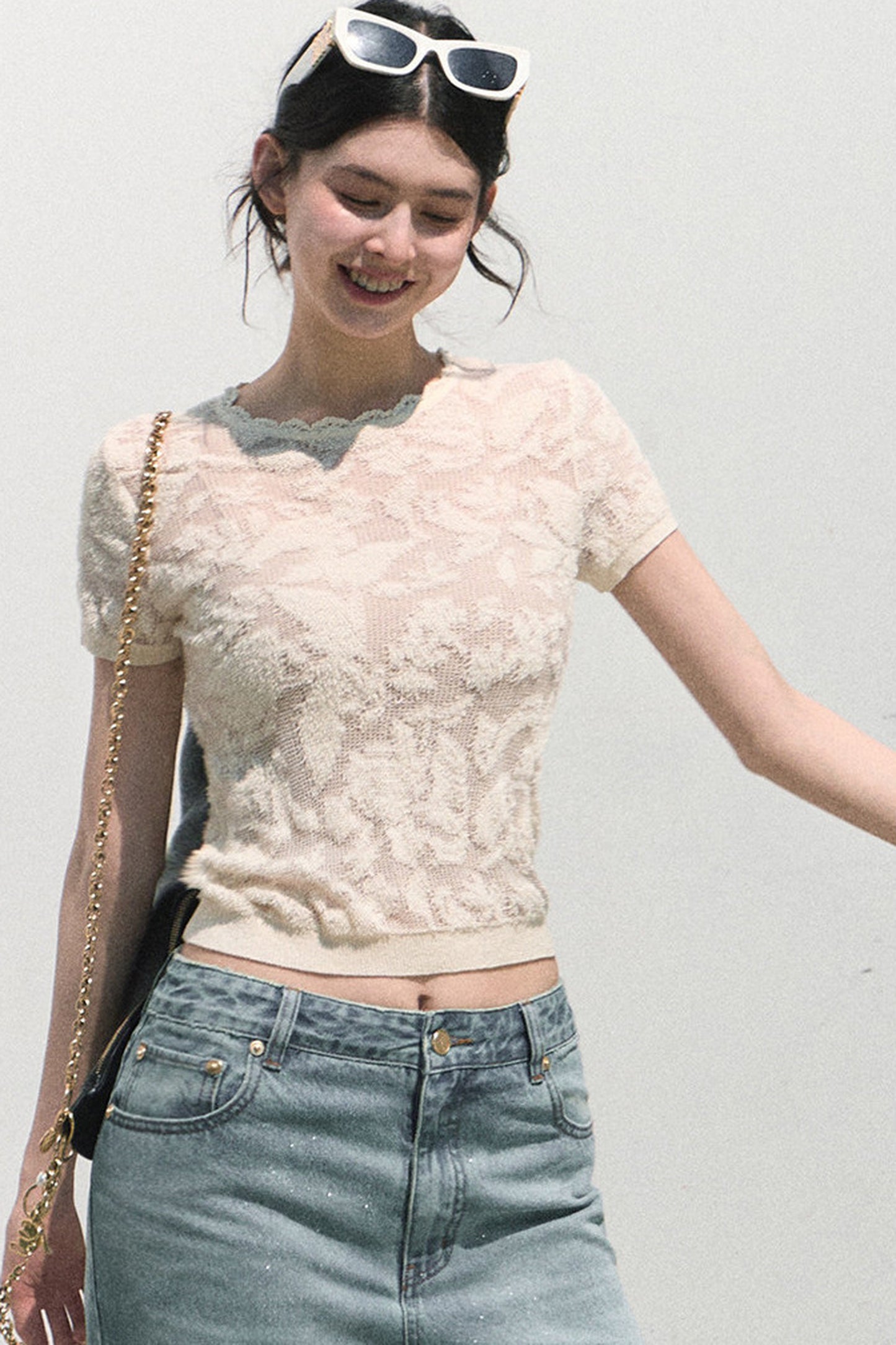 Maglia bohémien in organza lavorata a maglia