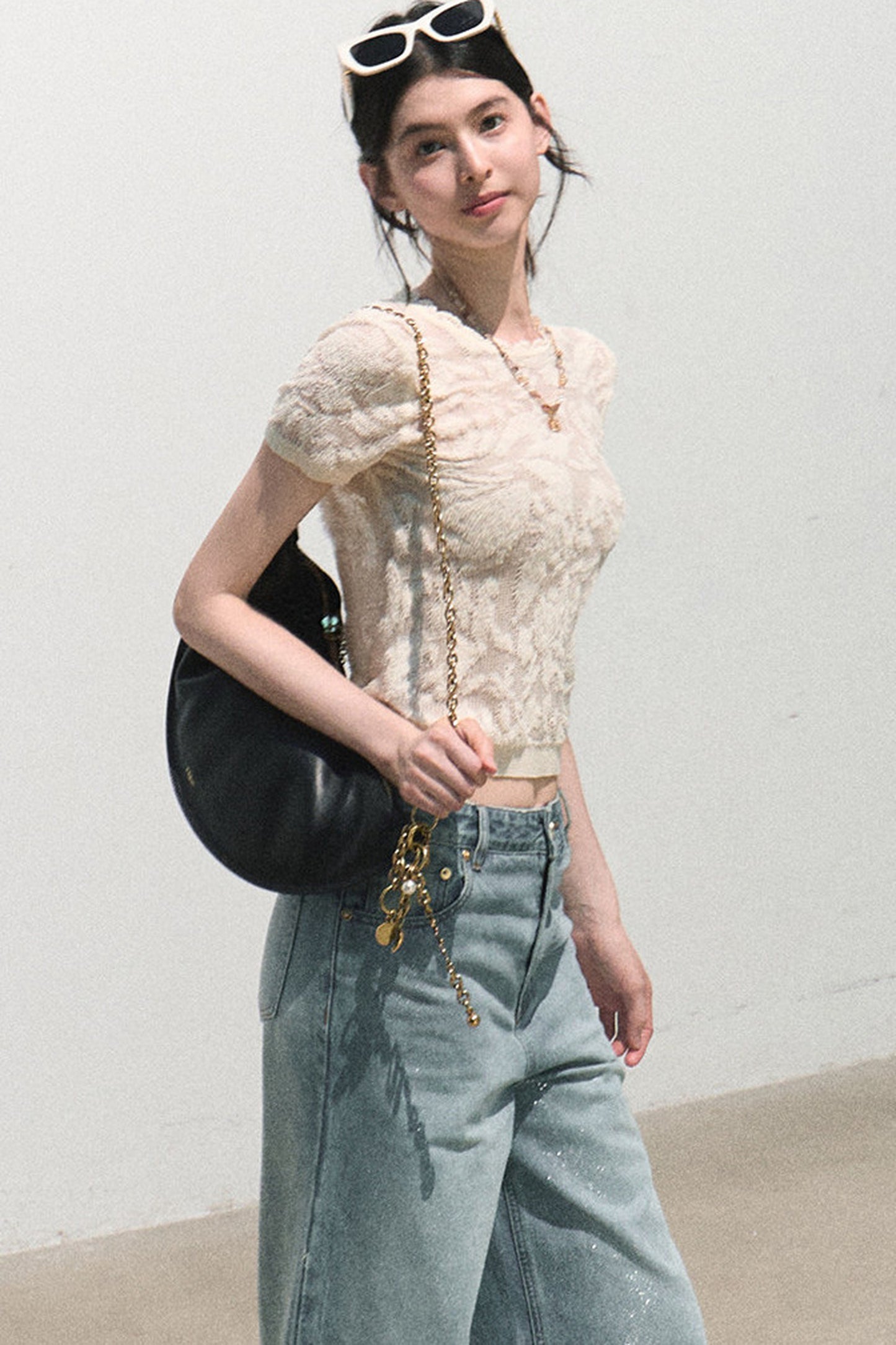Maglia bohémien in organza lavorata a maglia