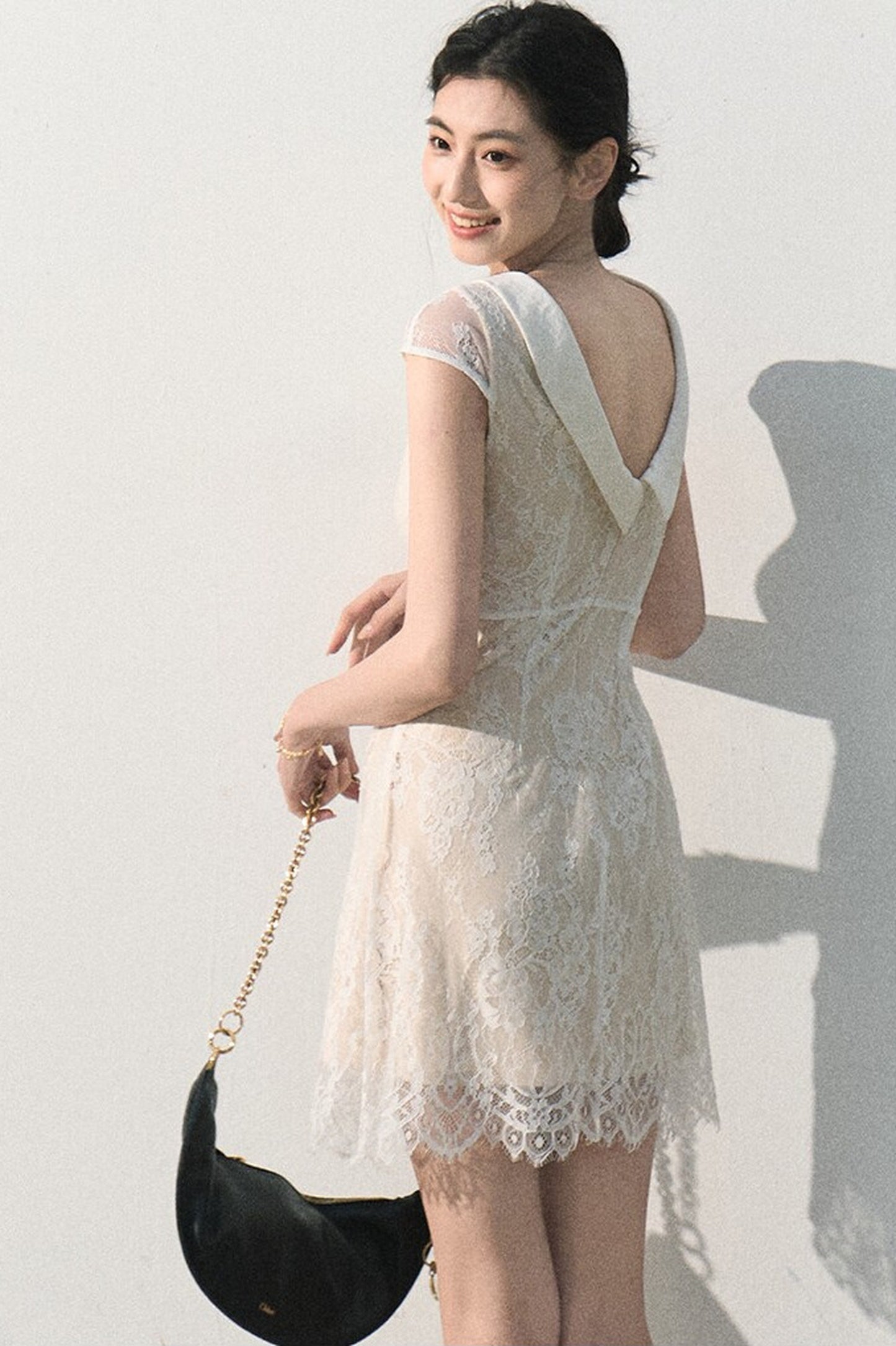 Abito jacquard in pizzo nuvola