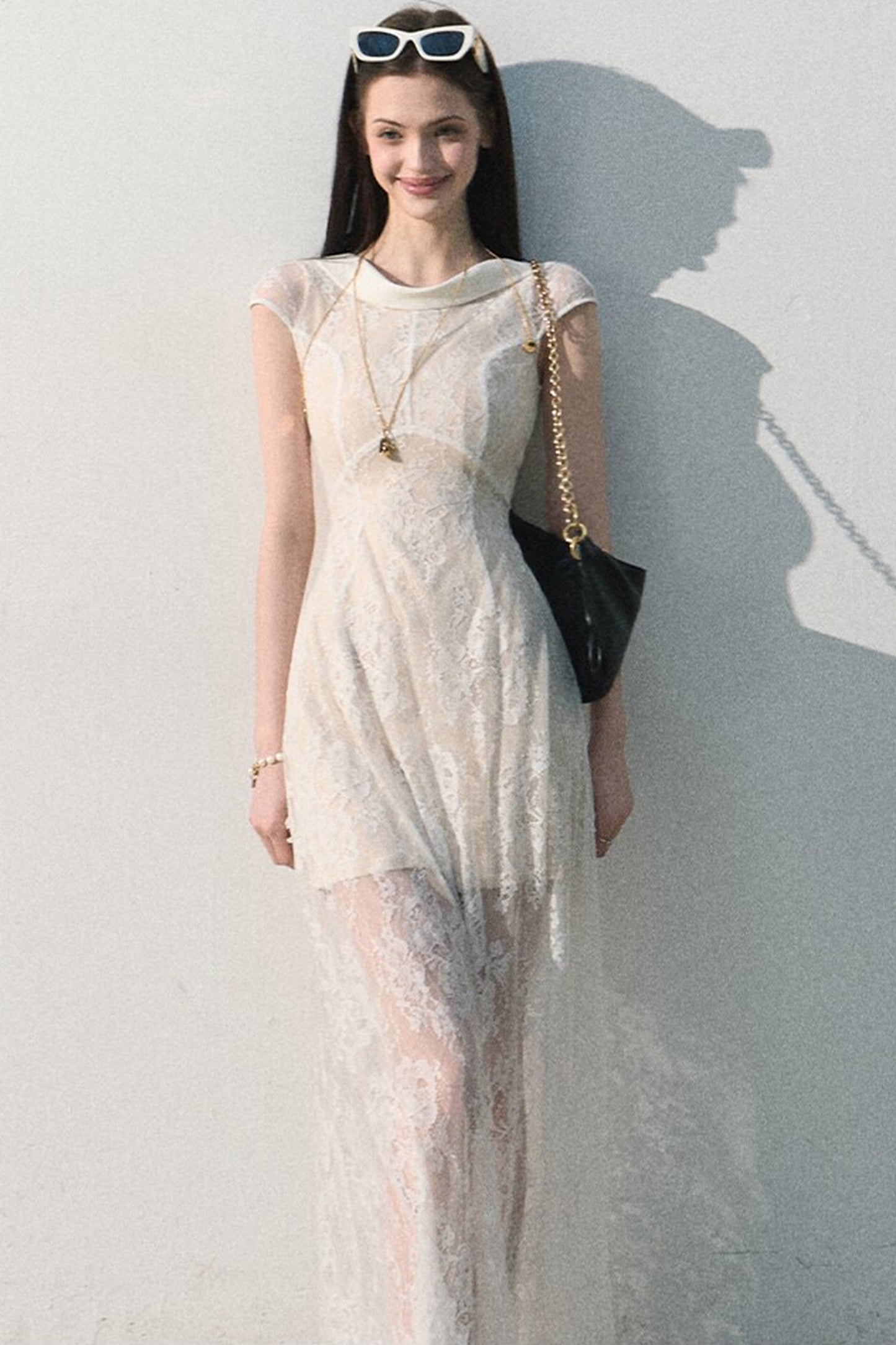 Abito jacquard in pizzo nuvola