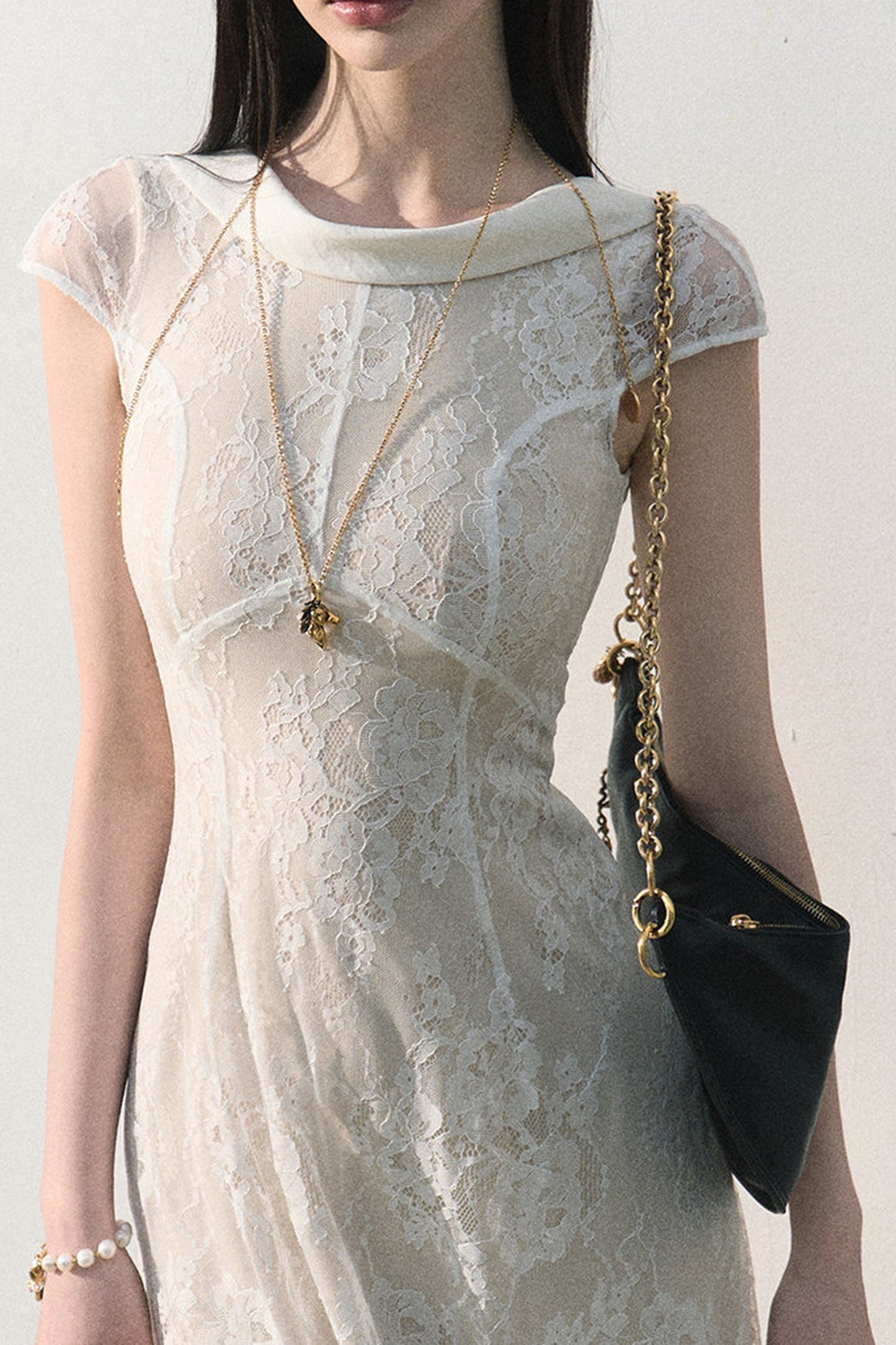 Abito jacquard in pizzo nuvola