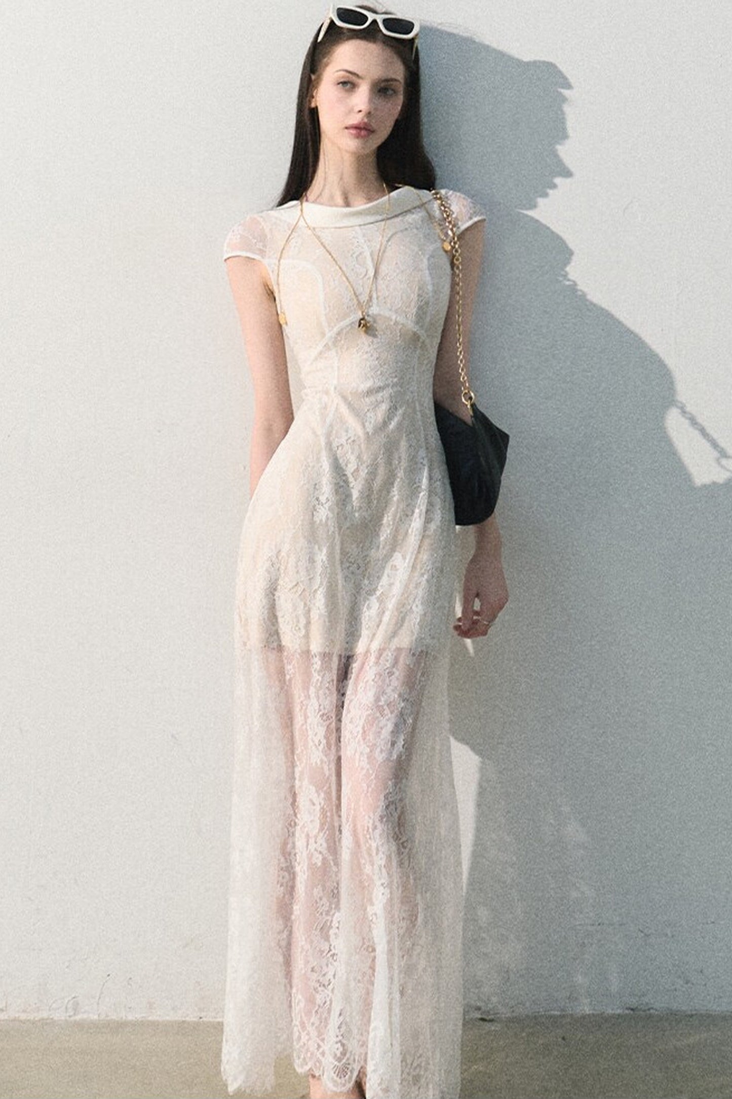 Abito jacquard in pizzo nuvola