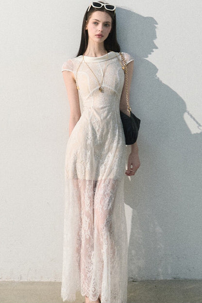 Abito jacquard in pizzo nuvola